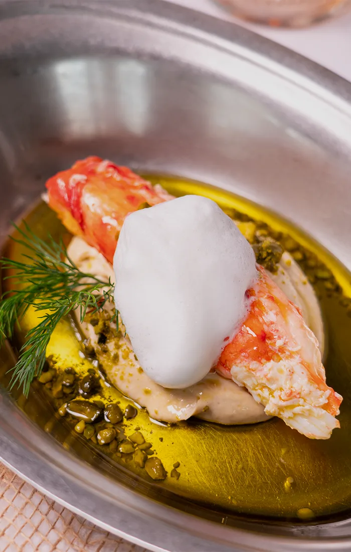 King crab with foam and dill